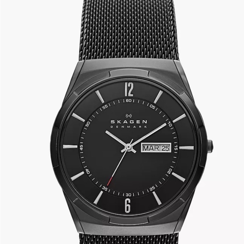 Skagen Charcoal Mesh Watch with Date Display